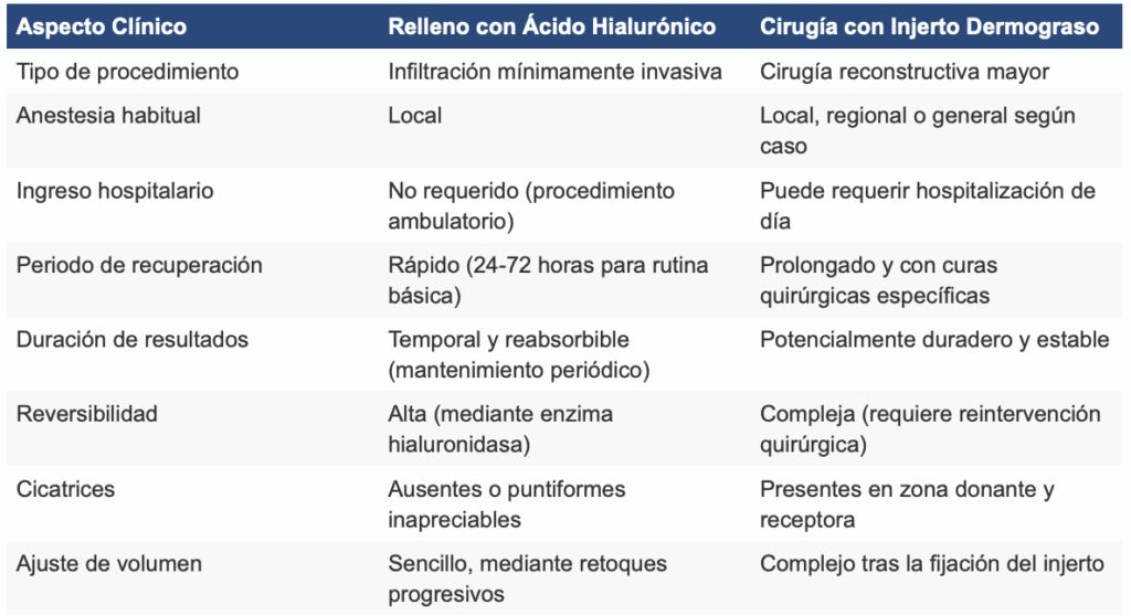 Relleno Ácido Hialurónico vs Cirugía injerto Dermograso